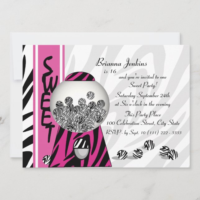 Bubblegum Stripes/ Pink Invitation (Front)