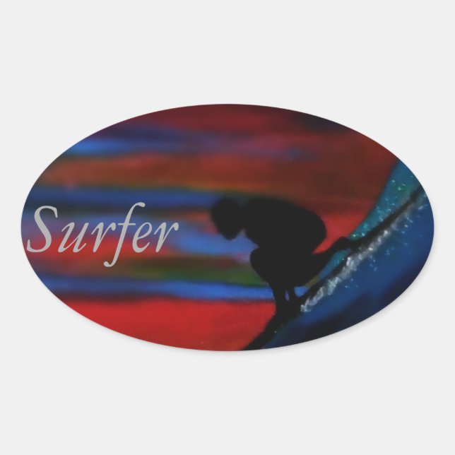 Bubblepacific bumper stickers, surfer oval sticker (Front)