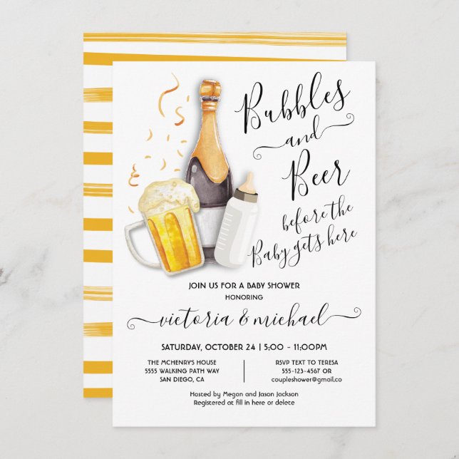 Bubbles and Beer Baby Shower Invitation (Front/Back)