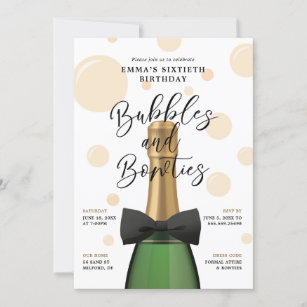Bubbles and Bowties 60th Birthday Invitation