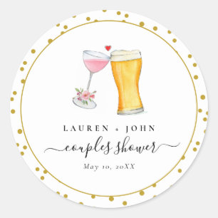 Bubbles and Brew Couples shower seal/ Classic Round Sticker