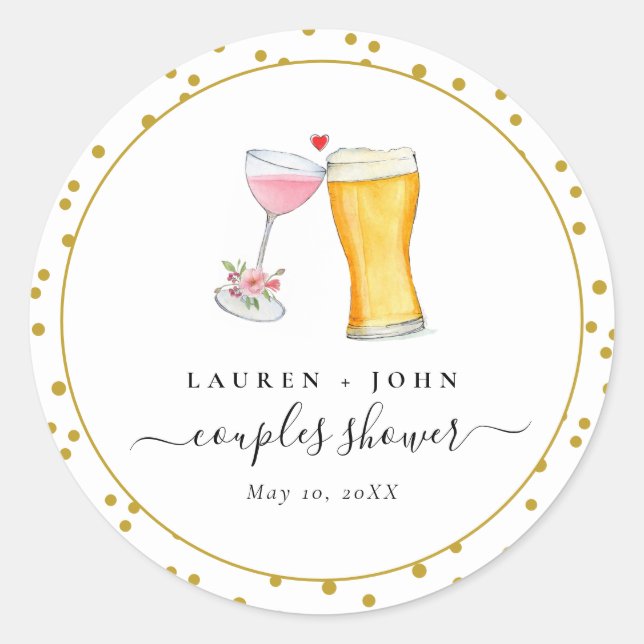 Bubbles and Brew Couples shower seal/ Classic Round Sticker (Front)