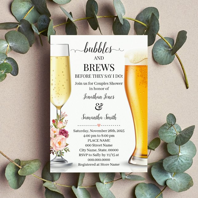 Bubbles and brews before I do wedding shower pink Invitation (Creator Uploaded)