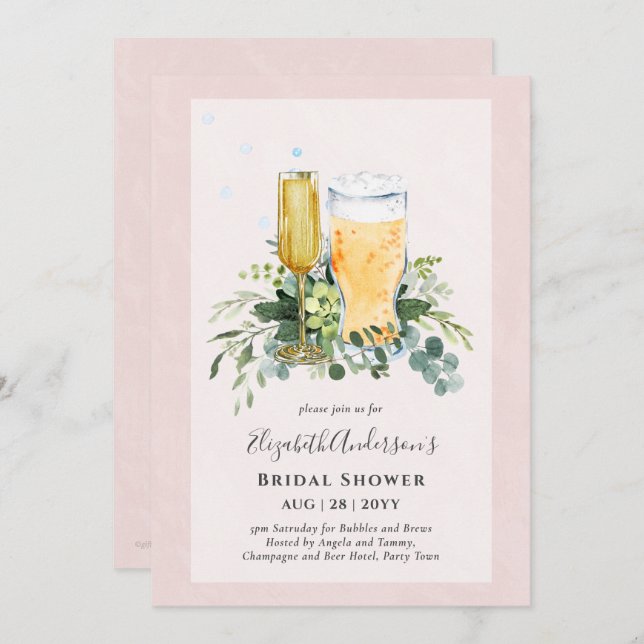 Bubbles and Brews Bridal Shower Couples Invitation (Front/Back)