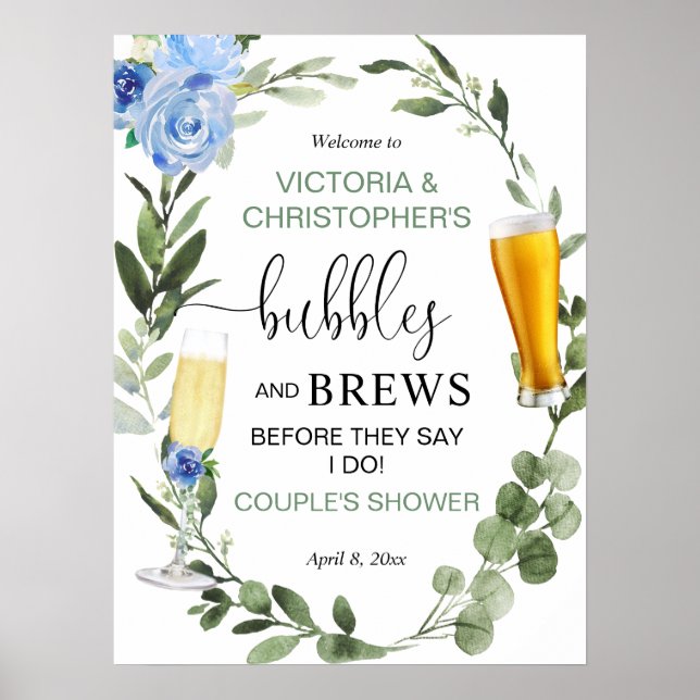 Bubbles and Brews couples baby shower welcome sign (Front)