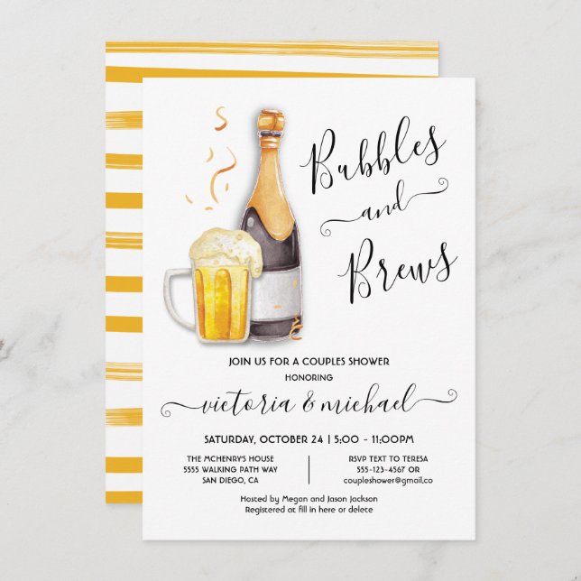 Bubbles and Brews Couples Shower champagne beer Invitation (Front/Back)