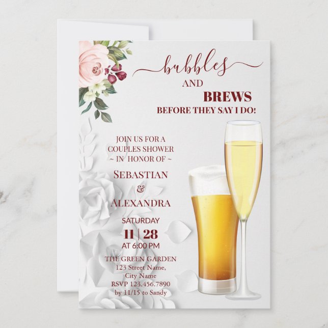 Bubbles and Brews Couples Shower Invitation (Front)
