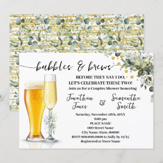 Bubbles and Brews Eucalyptus & Gold Couples Shower Invitation