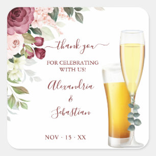 Bubbles and Brews Thank You Floral Wedding Square Sticker