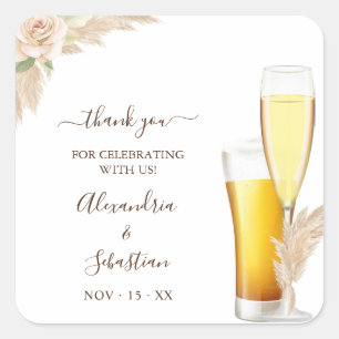 Bubbles and Brews Thank You Pampa Grass Wedding Square Sticker