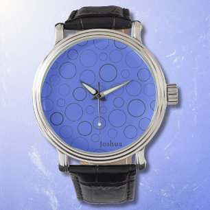 Bubbles and rings, black circles on blue watch