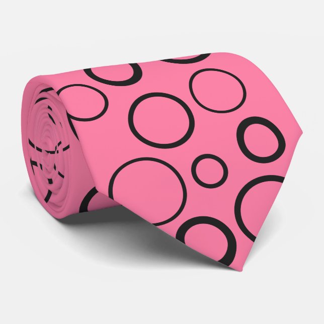 Bubbles and rings, black circles on pink tie (Rolled)