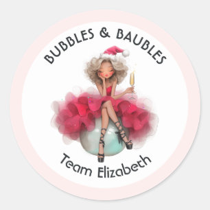Bubbles & Baubles Christmas Bachelorette Classic Round Sticker