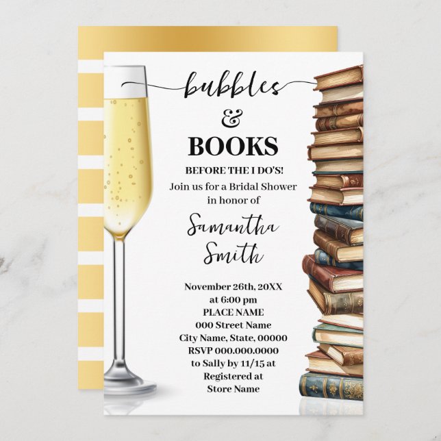 Bubbles & Books Before I Do Bridal Shower Invitation (Front/Back)