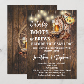 Bubbles Boots & Brew Before I do Sunflower Western Invitation