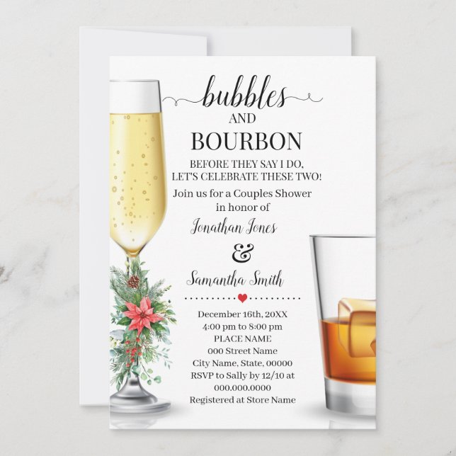 Bubbles & Bourbon before I do couples shower Xmas  Invitation (Front)