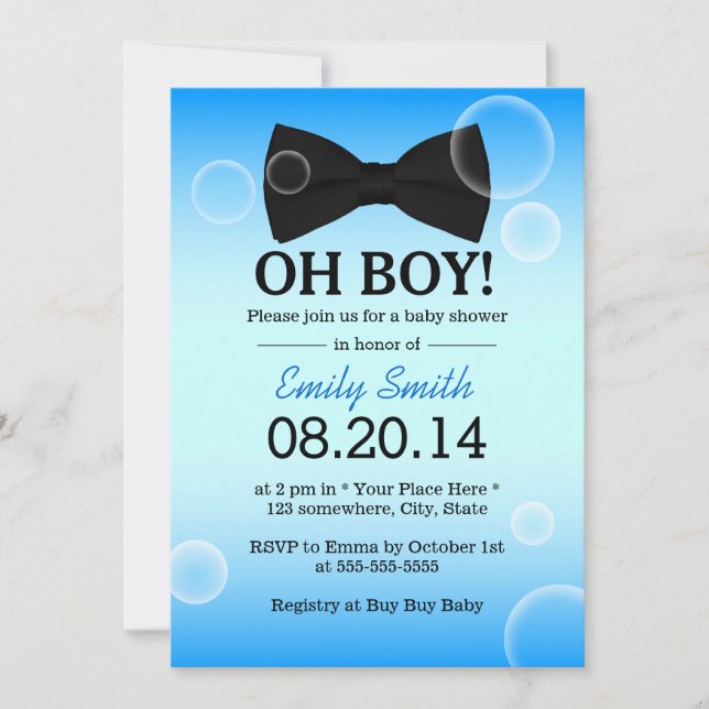 Bubbles & Bow Tie Boy Baby Shower Invitation (Front)