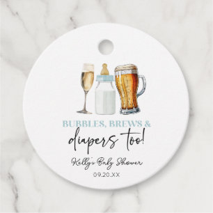 Bubbles Brews and Diapers Too! Baby Shower Favour Tags