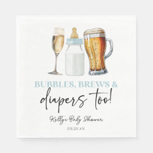 Bubbles Brews and Diapers Too! Baby Shower Napkin