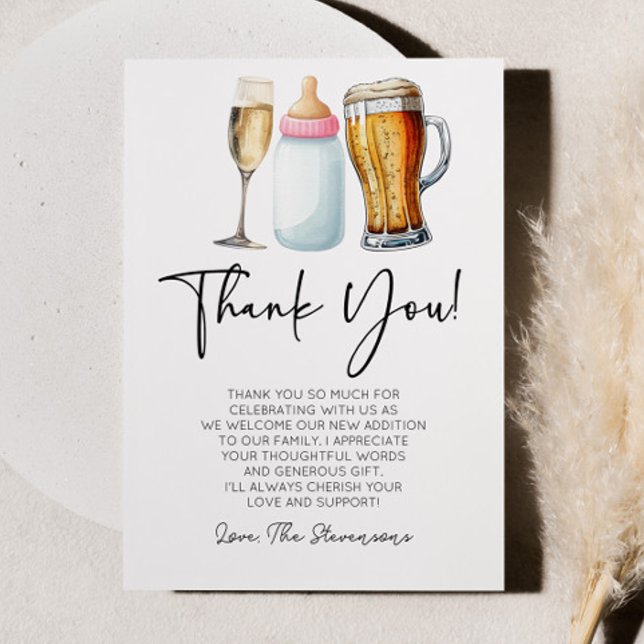 Bubbles Brews and Diapers Too! Baby Shower Thank You Card (Creator Uploaded)