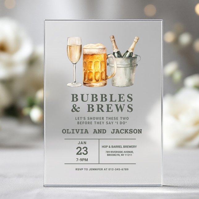 Bubbles & Brews Couples Shower Acrylic Invitations (Creator Uploaded)