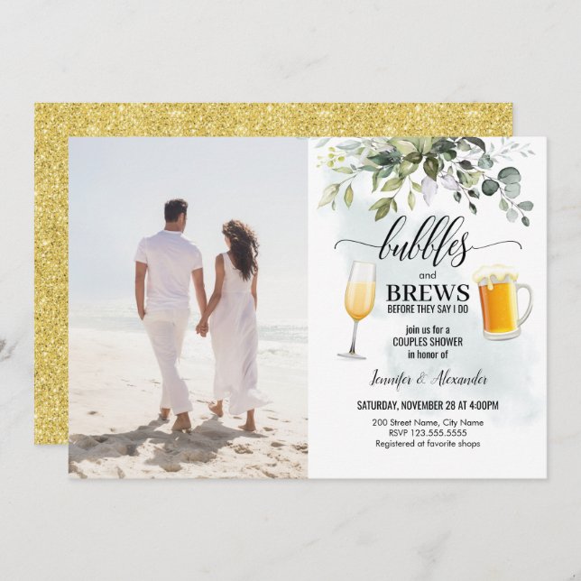 Bubbles & Brews Couples Shower Invitation (Front/Back)