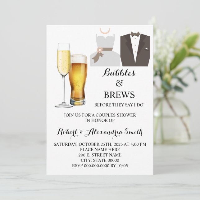 Bubbles & Brews Couples Wedding Shower Invitation (Standing Front)