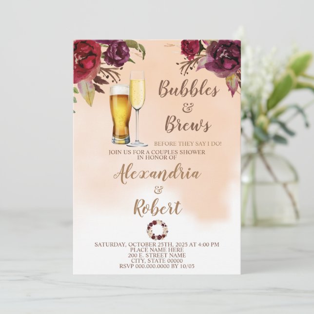 Bubbles & Brews Couples Wedding Shower Invitation (Standing Front)