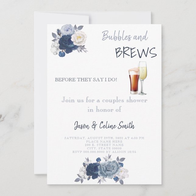 Bubbles & Brews Couples Wedding Shower Invitation (Front)