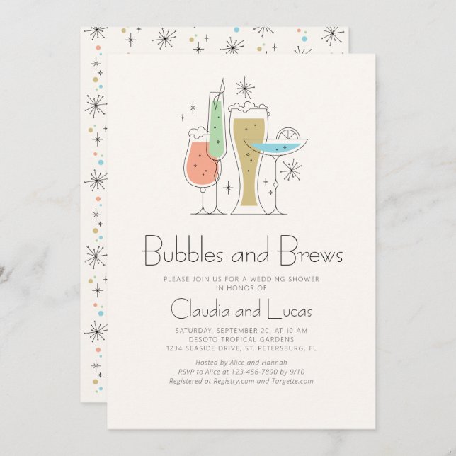 Bubbles Brews Couples Wedding Shower Invitation (Front/Back)