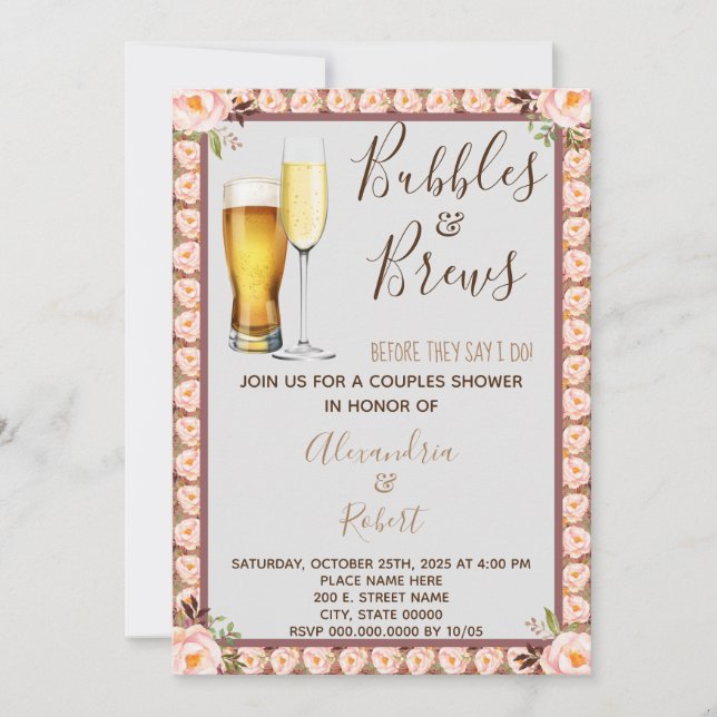 Bubbles & Brews Couples Wedding Shower  Invitation (Front)