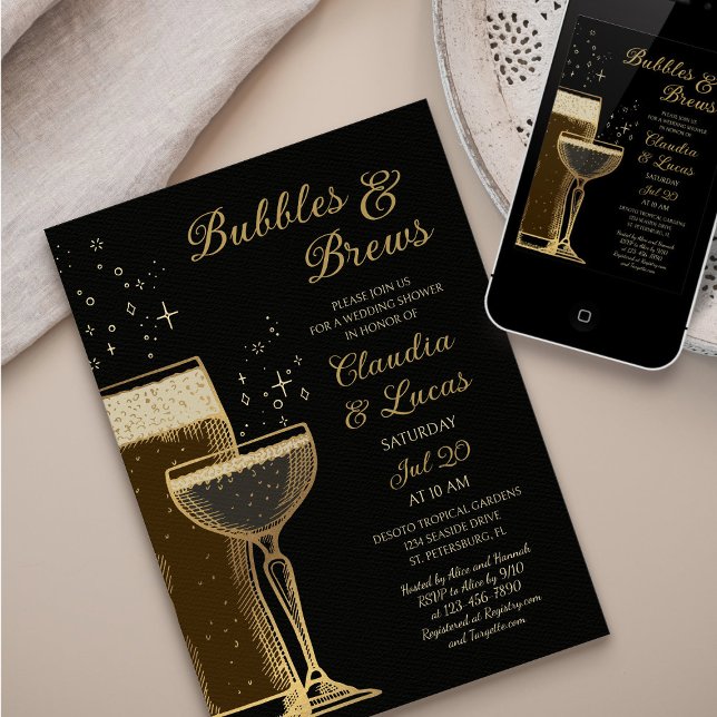 Bubbles Brews Couples Wedding Shower Invitation (Creator Uploaded)