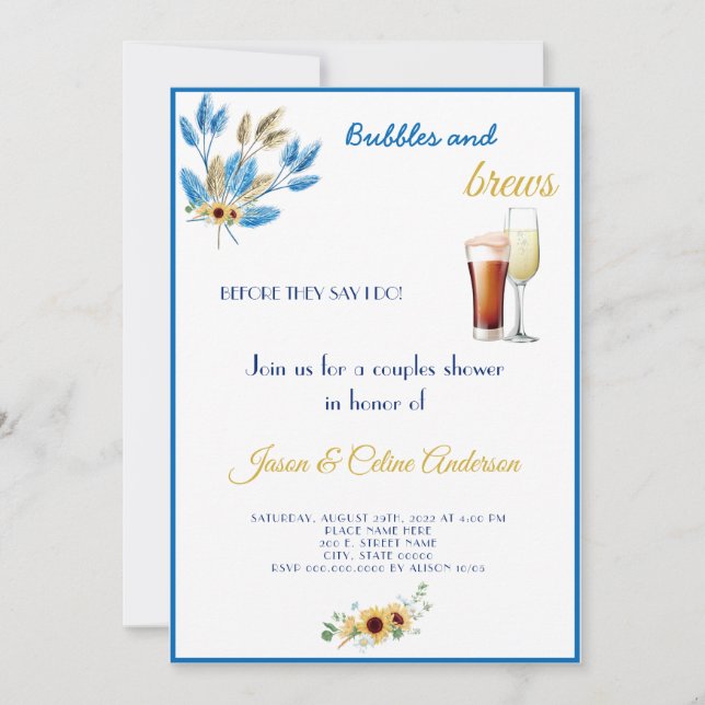 Bubbles & Brews Couples Wedding Shower Invitation (Front)