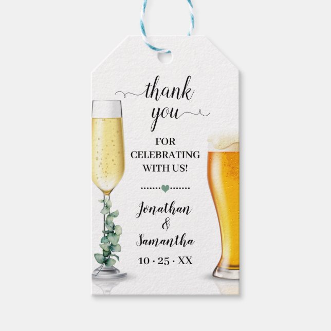 bubbles &  brews favour tag greenery bridal shower (Front)