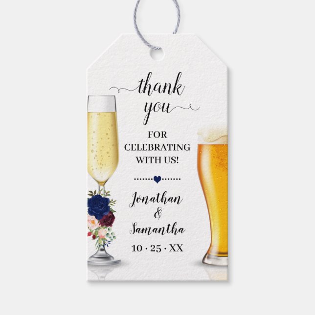 bubbles & brews favour tag navy bridal shower (Front)