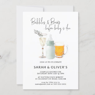 Bubbles & Brews Green Neutral Couples Baby Shower Invitation