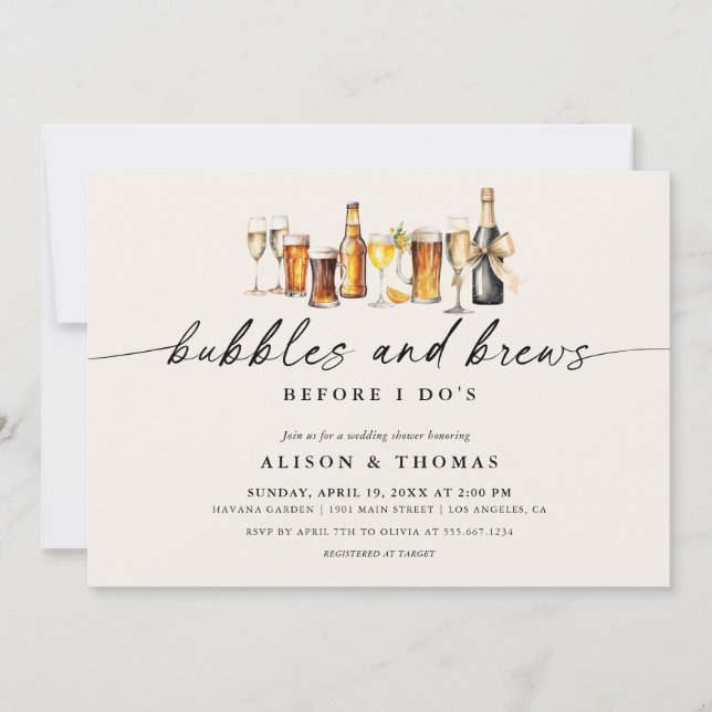 Bubbles & Brews Wedding Shower | Engagement Party Invitation (Front)