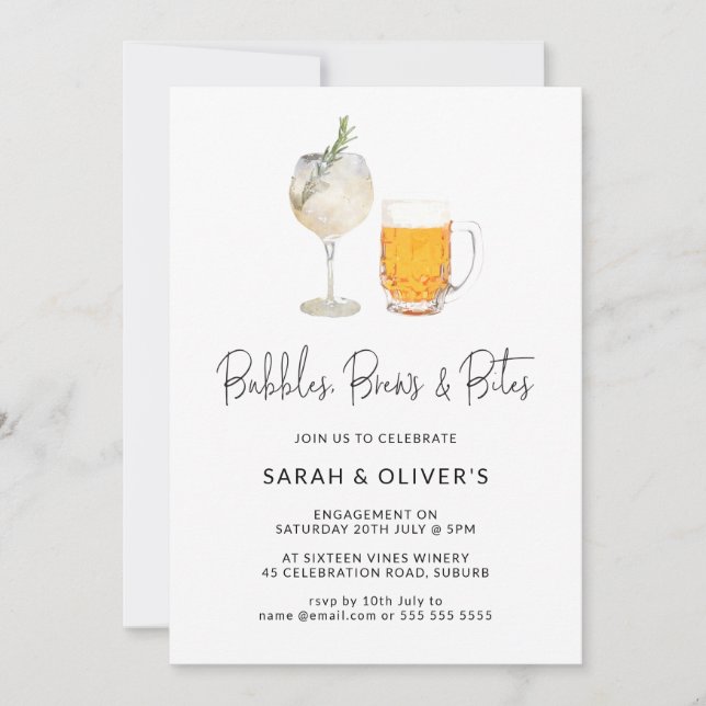 Bubbles & Brews Wine Engagement Invitation (Front)