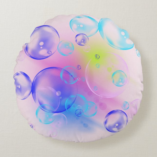 BUBBLES - Colourful Abstract Image of Fractal Art  Round Cushion (Front)