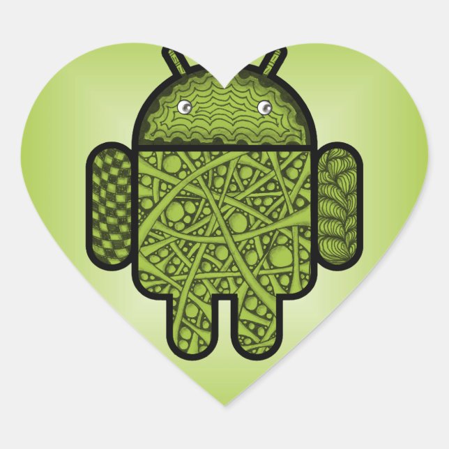 Bubbles Doodle Character for the Android™ robot Heart Sticker (Front)