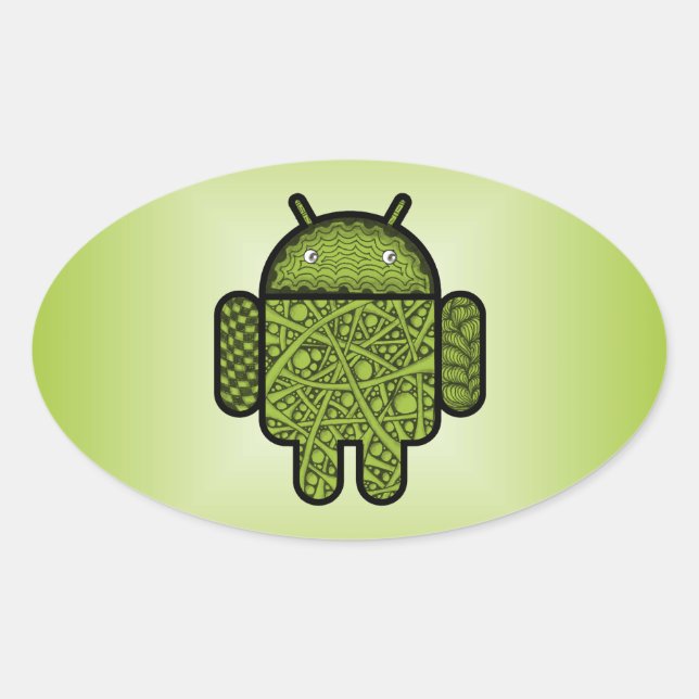 Bubbles Doodle Character for the Android™ robot Oval Sticker (Front)