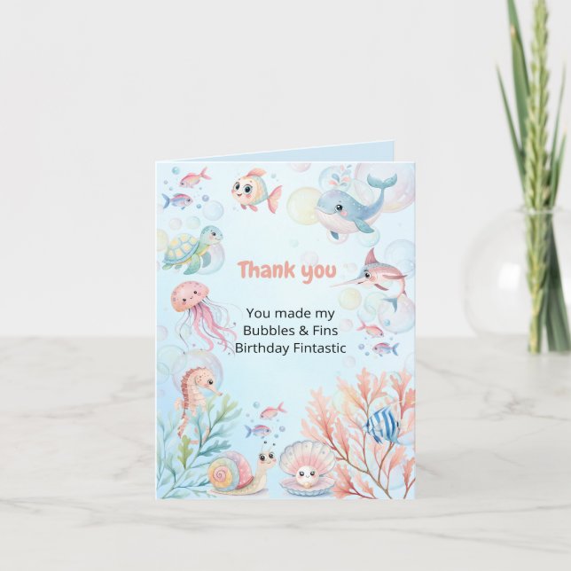 Bubbles & Fins Children's Birthday Thank You Card (Front)