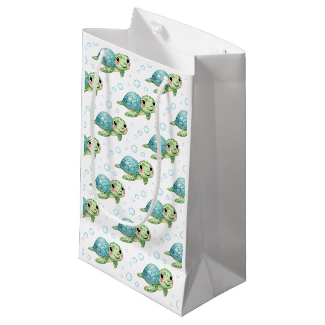 Bubbles & Fins Children's Birthday Turtle Small Gift Bag (Front Angled)