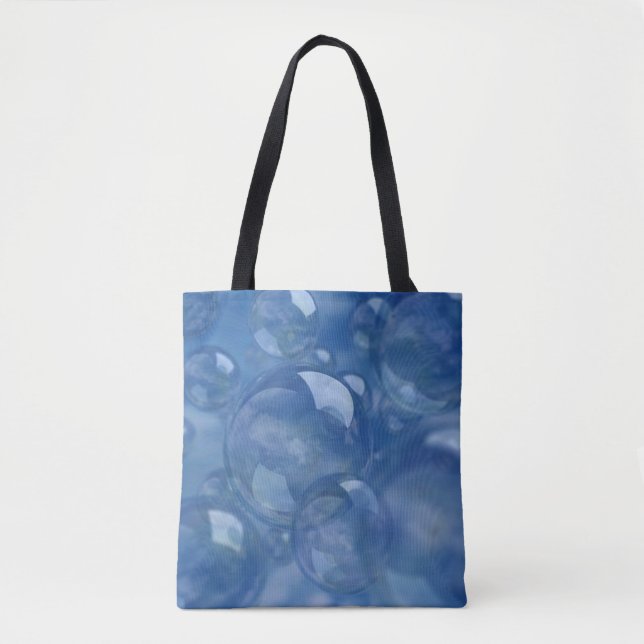 Bubbles in blue on this handy tote bag (Front)