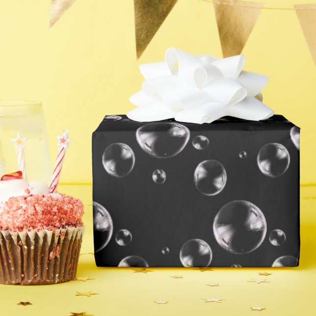 bubbles on black background wrapping paper (Birthday Party)