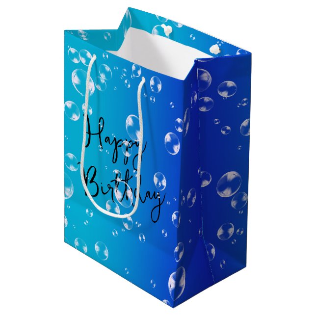 Bubbles On Blue and Turquoise Gradient Medium Gift Bag (Front Angled)