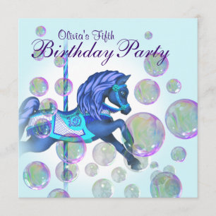 Bubbles Pink Carousel Pony Girls Birthday Party Invitation