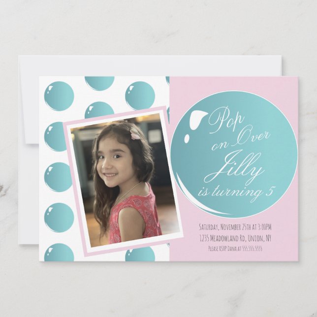 Bubbles Pop Over Birthday Party Pink Invitation (Front)