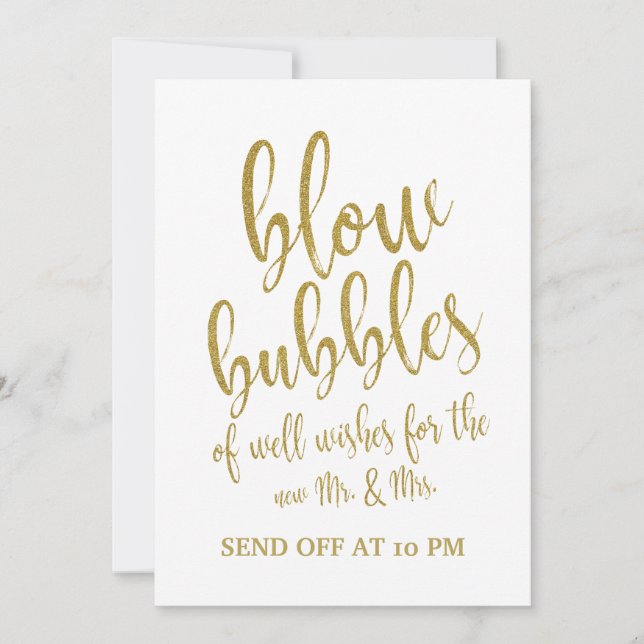Bubbles Send Off Gold Affordable Wedding Sign Invitation (Front)