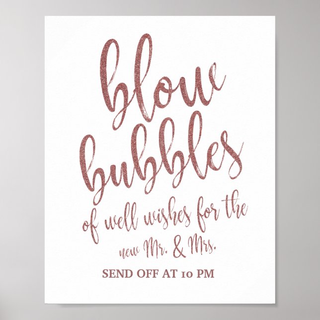 Bubbles Send Off Rose Gold Glitter 8x10 Sign (Front)